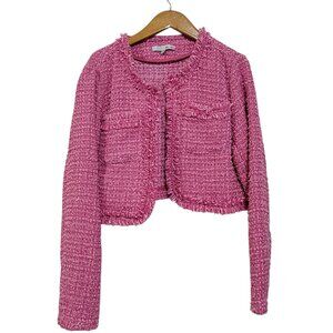 WDNY Cropped Tweed Blazer Womens Large Pink Barbie Core Legally Blonde Academia